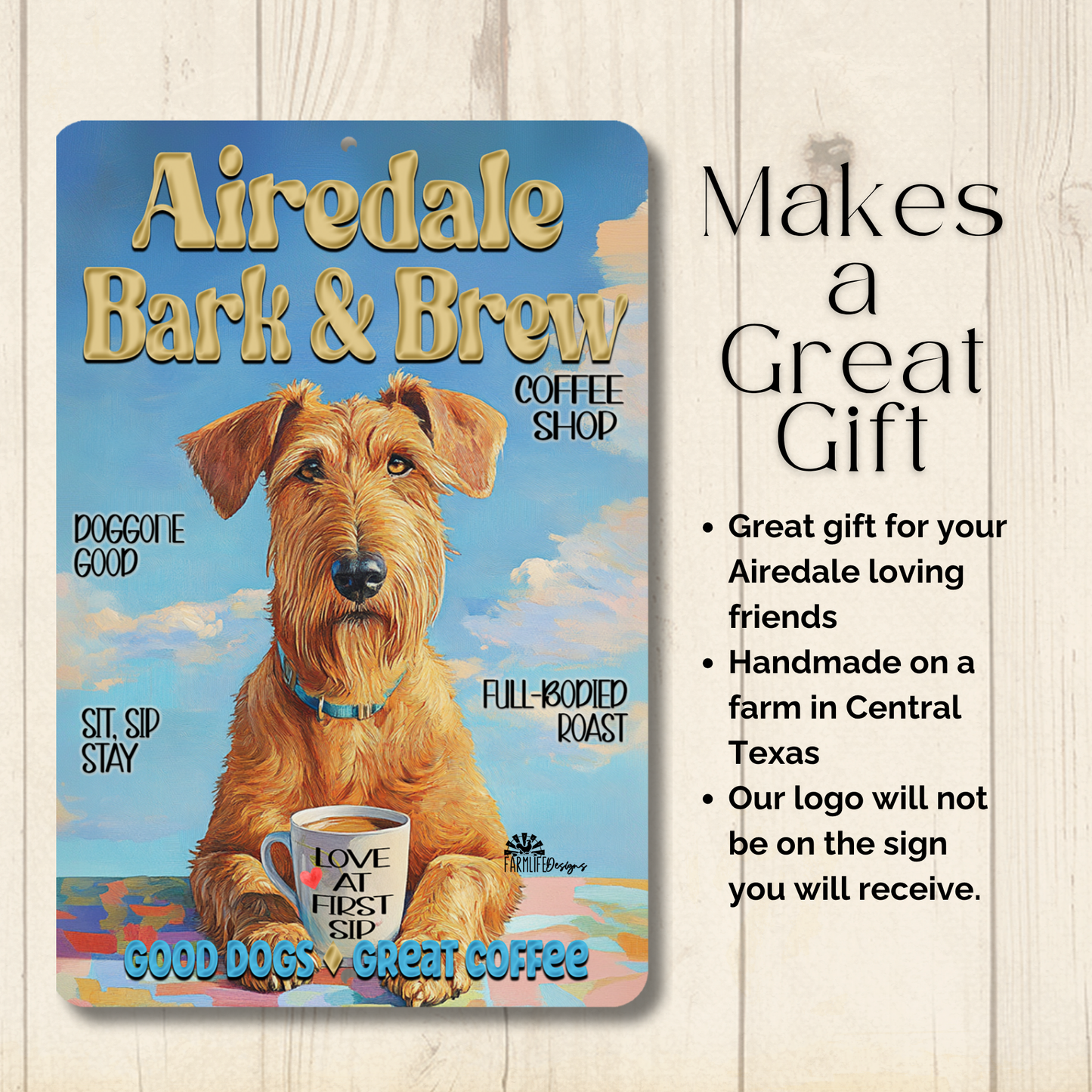 Airedale Coffee Bar Sign Bark and Brew Dog Metal Tin