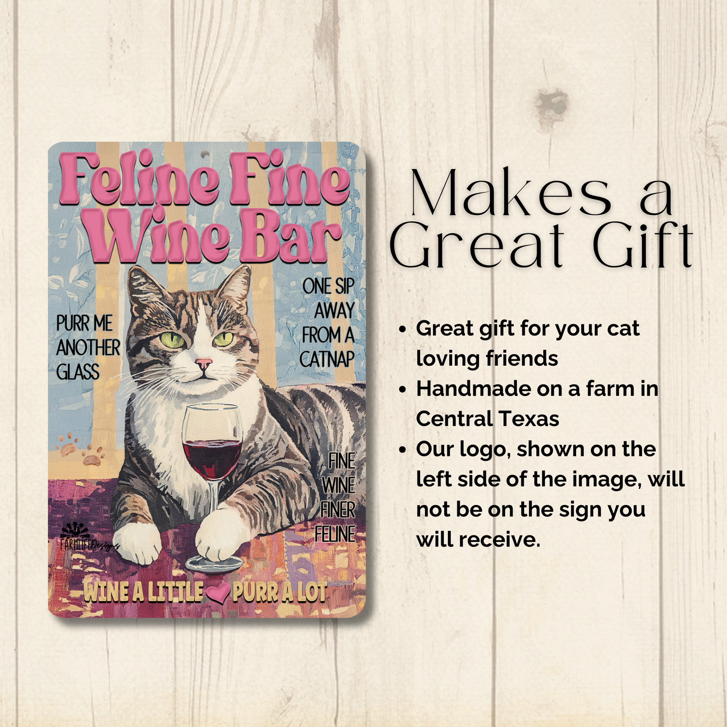 Gray Tabby Cat Feline Fine Wine Bar Sign, Sip & Scratch pub metal tin kitty wall art