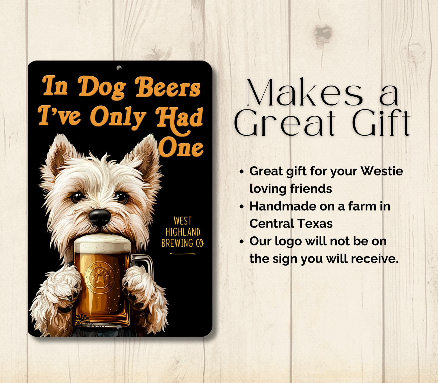Westie Sign In Dog Beers west highland white terrier funny man cave bar metal tin