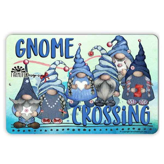 Gnome Crossing Sign, gnomies, blue gnomes, gnome lovers gift, gnome decor