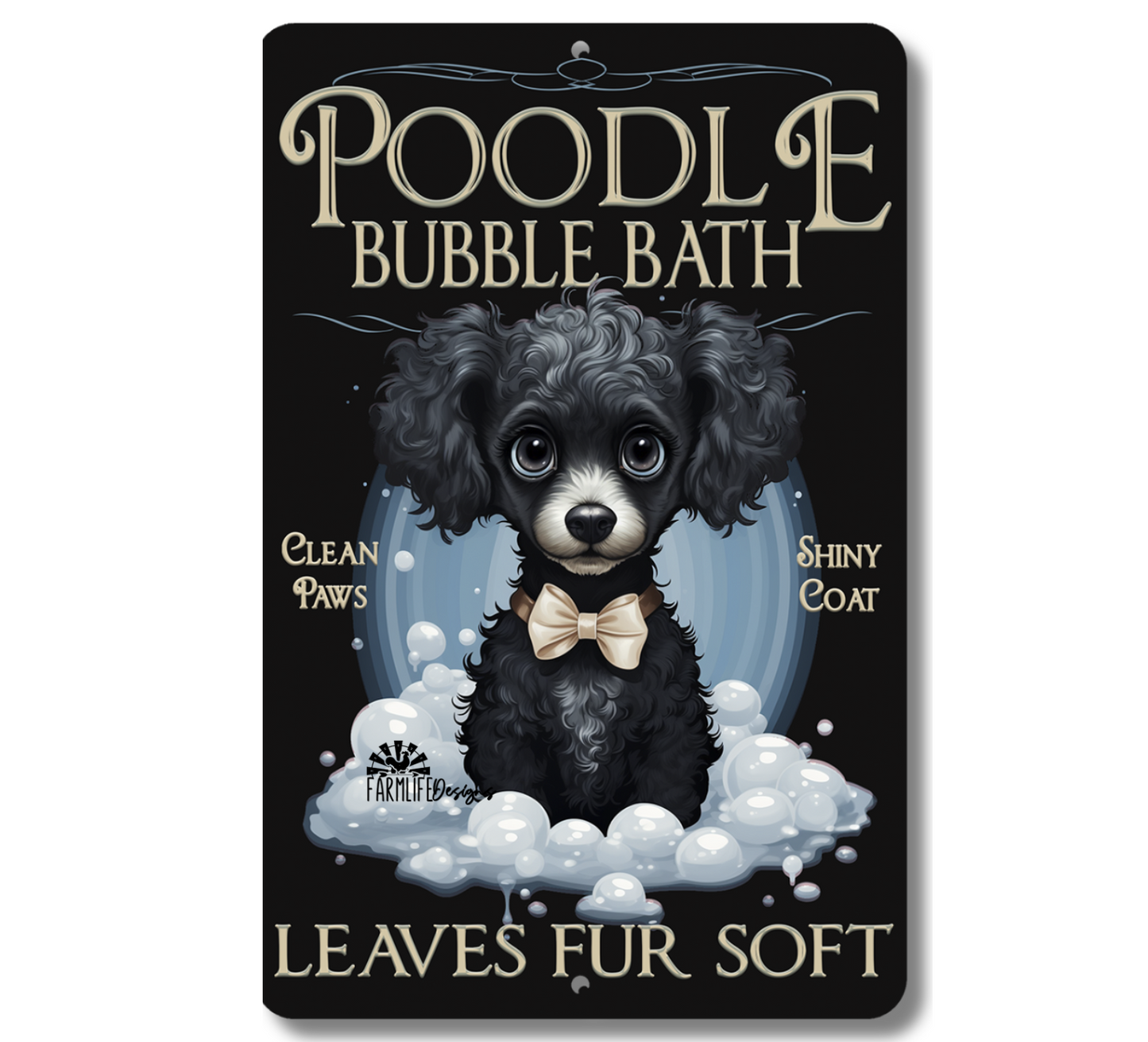 Poodle Bubble Bath Bathroom Sign, dog in bathtub