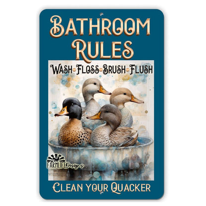 Duck Bathroom Rules Sign, 8x12, ducks in bathtub