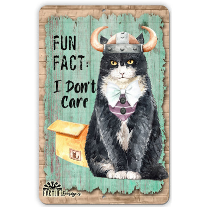 Funny Cat Sign - Black and White Cat in Viking Helmet with Horns  - Handmade 8"x12" aluminum