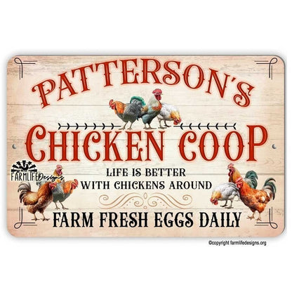 Personalized Chicken Coop Sign - with your name city & state, aluminum 12"x8"