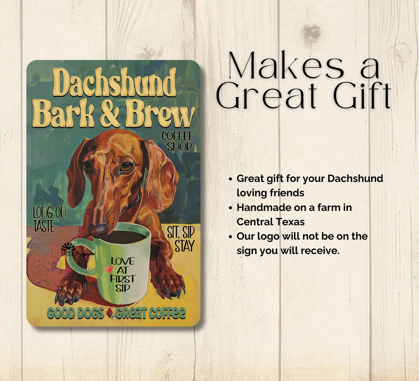 Dachshund Coffee Bar Sign Bark and Brew Dog Metal Tin