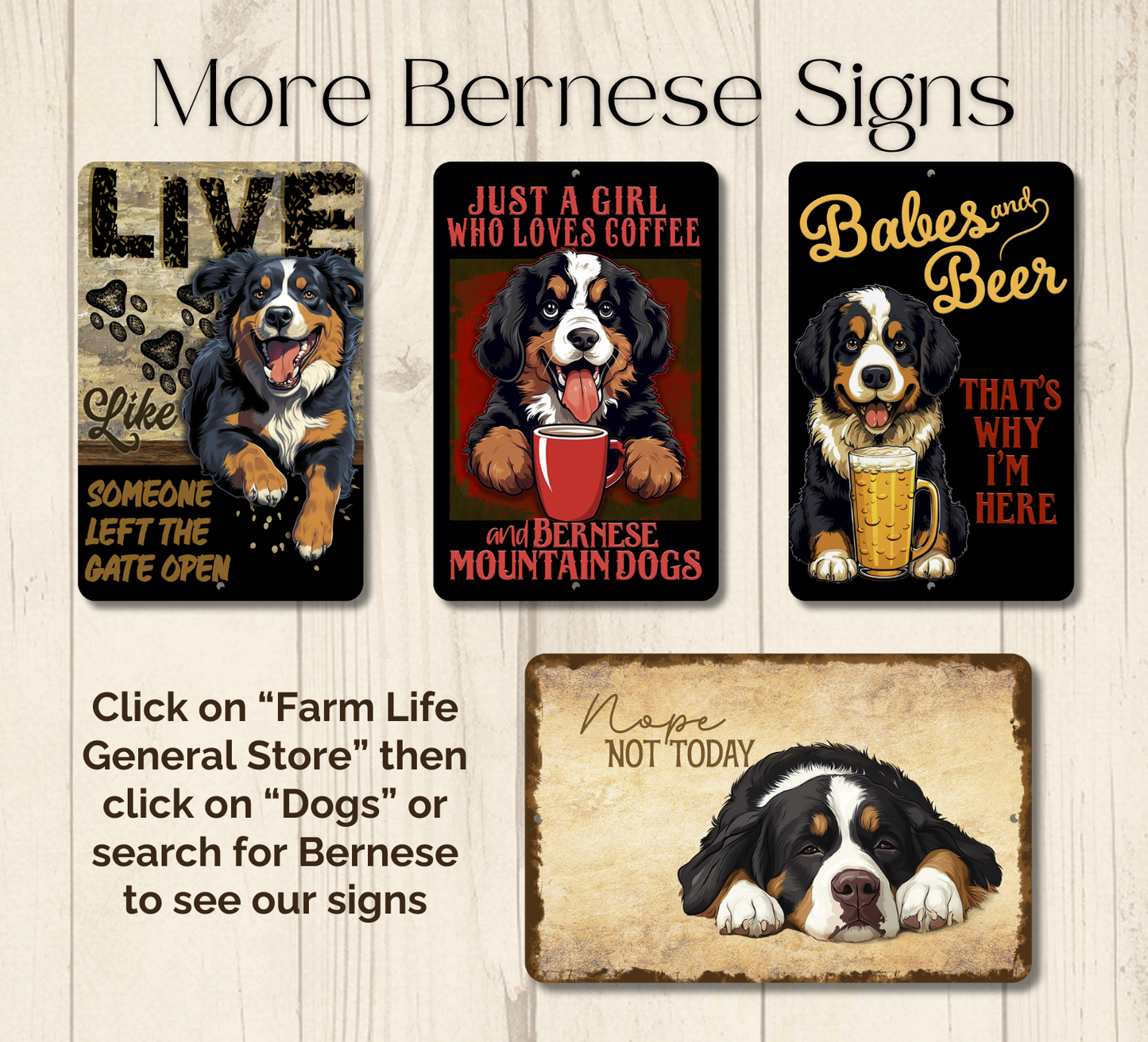 Bernese Mountain Dog Sign Nope Not Today Funny Lazy Dog metal tin indoor outdoor BMD
