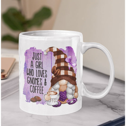 Gnome Coffee Mug - Just a Girl Who Loves Gnomes Coffee Purple