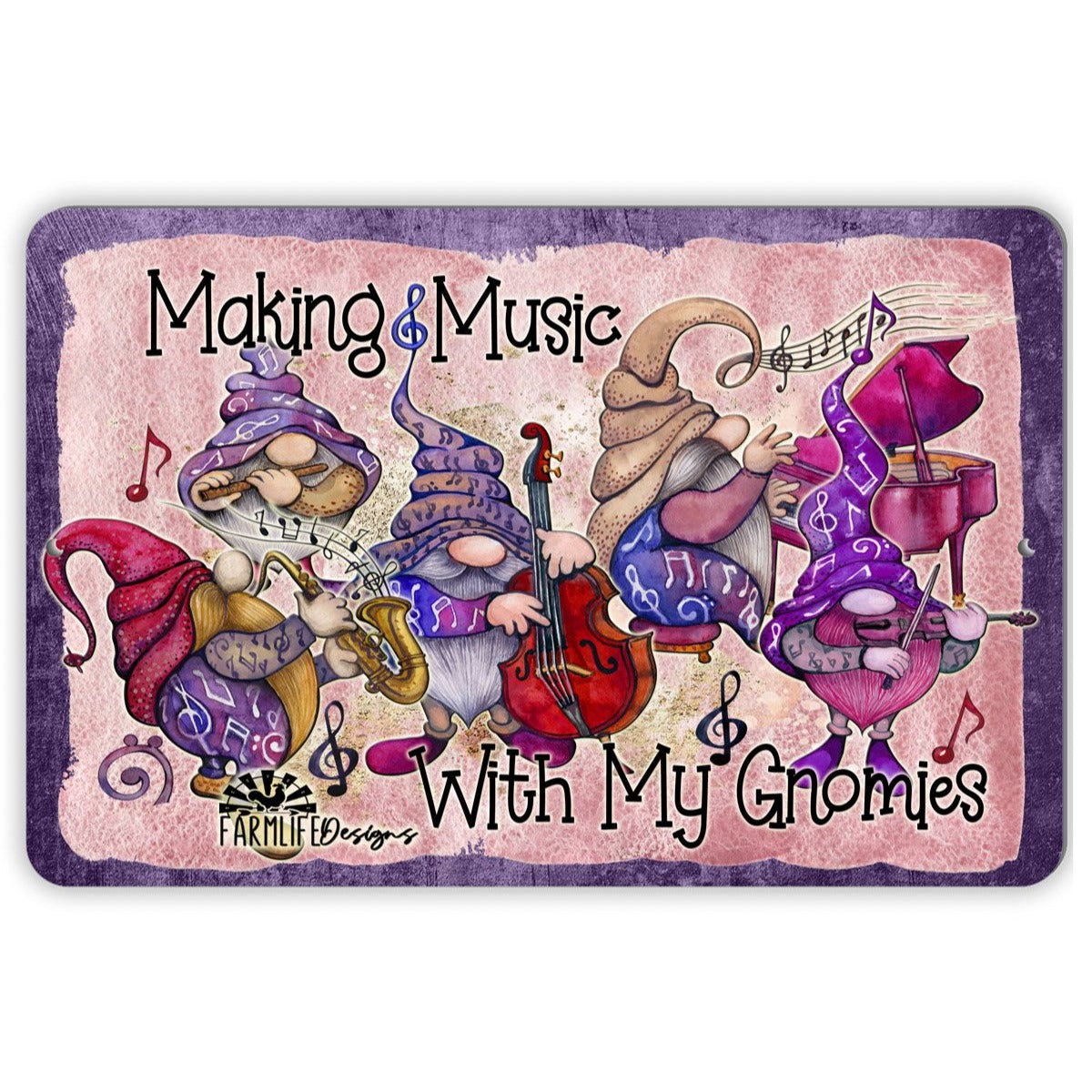 Classical Music Gnomes | Making Music with My Gnomies | piano jazz gnome | metal signs 12"x8"