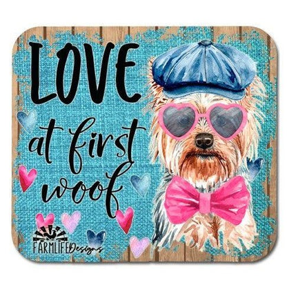 Hippie Dog Magnet - Love at First Woof - Aluminum 4"x4.5"