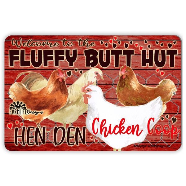 Chicken Coop Sign - Fluffy Butt Hut indoor outdoor chickens hen red