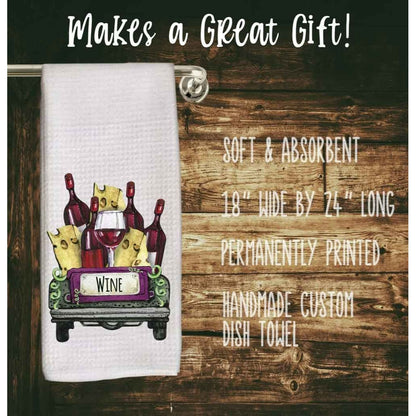 Wine dish towel, tea towel, wine and cheese truck, wine lover gift