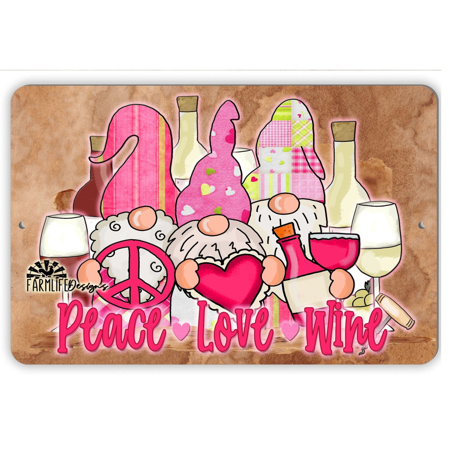 Gnome sign | Peace Love Wine | gnomes wines bottles 12"x8" sign aluminum