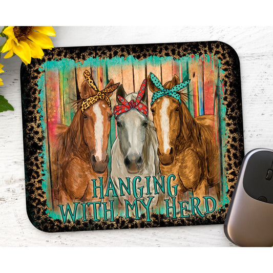 Horse Lover Mousepad, three horses wearing bandanas, Hanging with My Herd mouse pad