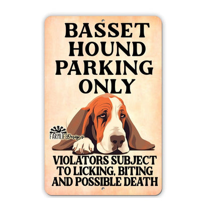 Basset Hound Parking Sign 8"x12" Funny Indoor Outdoor Dog Sign