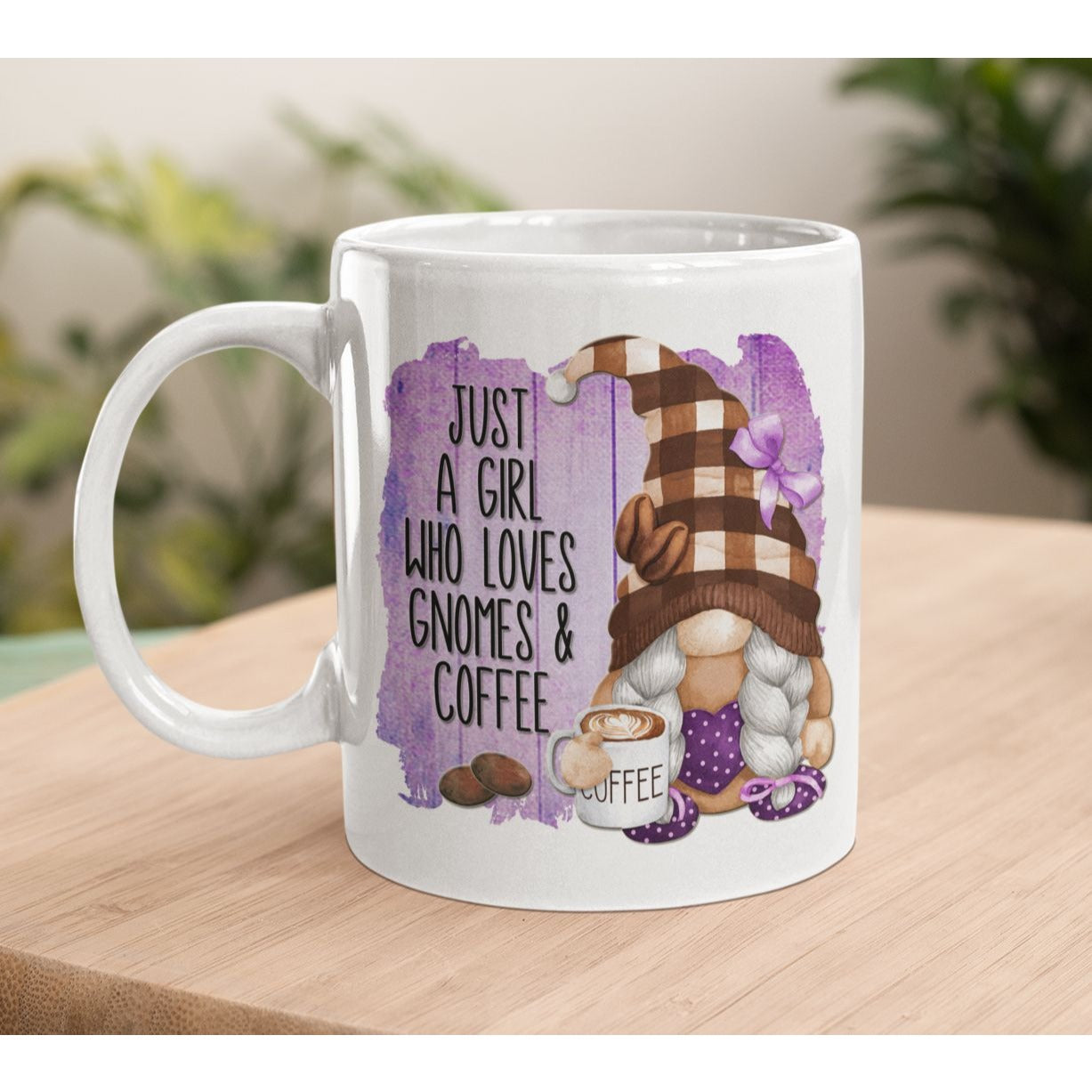 Gnome Coffee Mug - Just a Girl Who Loves Gnomes Coffee Purple