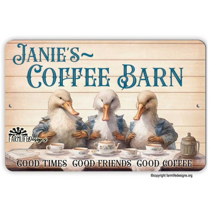 Coffee Bar Sign - Ducks drinking Coffee, Coffee Barn 12x8 Personalized