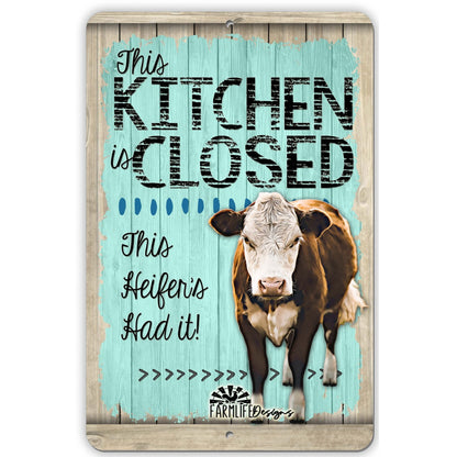 Cow Heifer Kitchen Closed Funny Sign 8x12 Brown Cow Hereford