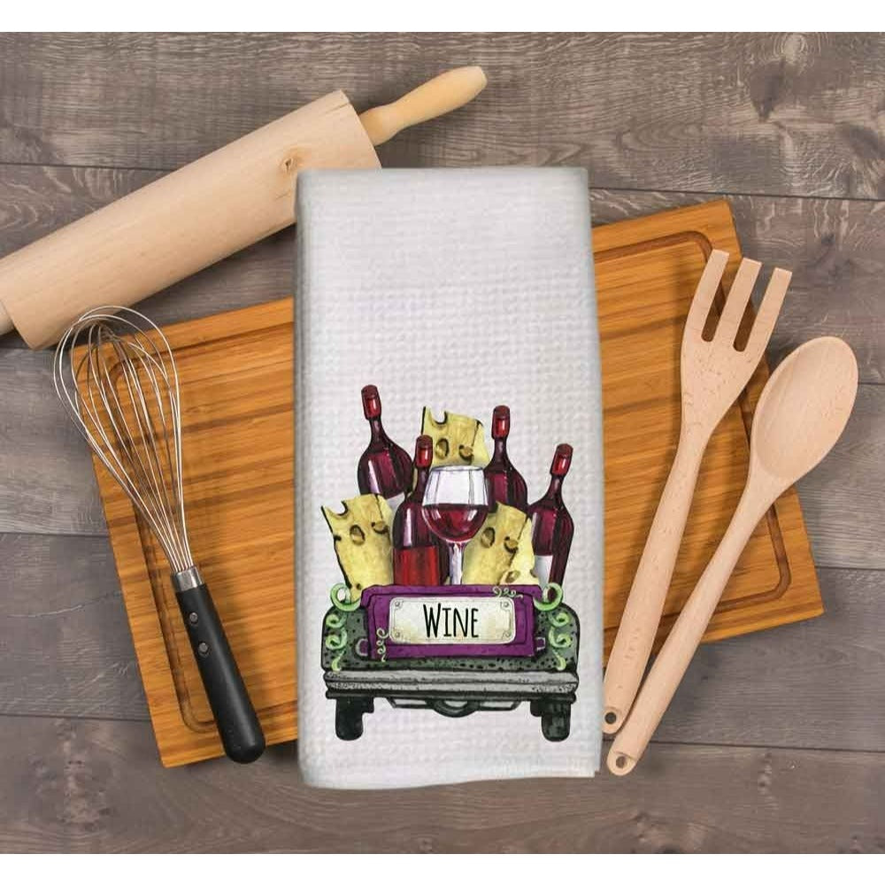 Wine dish towel, tea towel, wine and cheese truck, wine lover gift