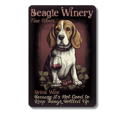 Beagle Winery, dog wine sign, 8"x12" metal tin sign, wine bar sign