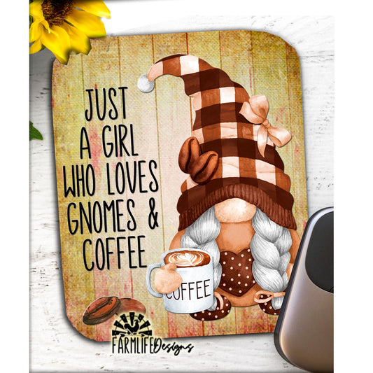 Gnome Mousepad - Just a Girl Who Loves Gnomes and Coffee - gnomies gnomes mouse pad