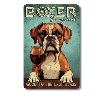 Boxer Vineyards, dog wine bar sign, 8"x12" metal tin