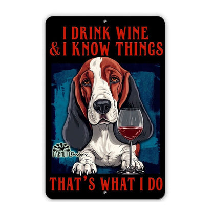 Basset Hound Wine Sign 8"x12" Funny Handmade Home Bar Metal Tin Dog Wall Art