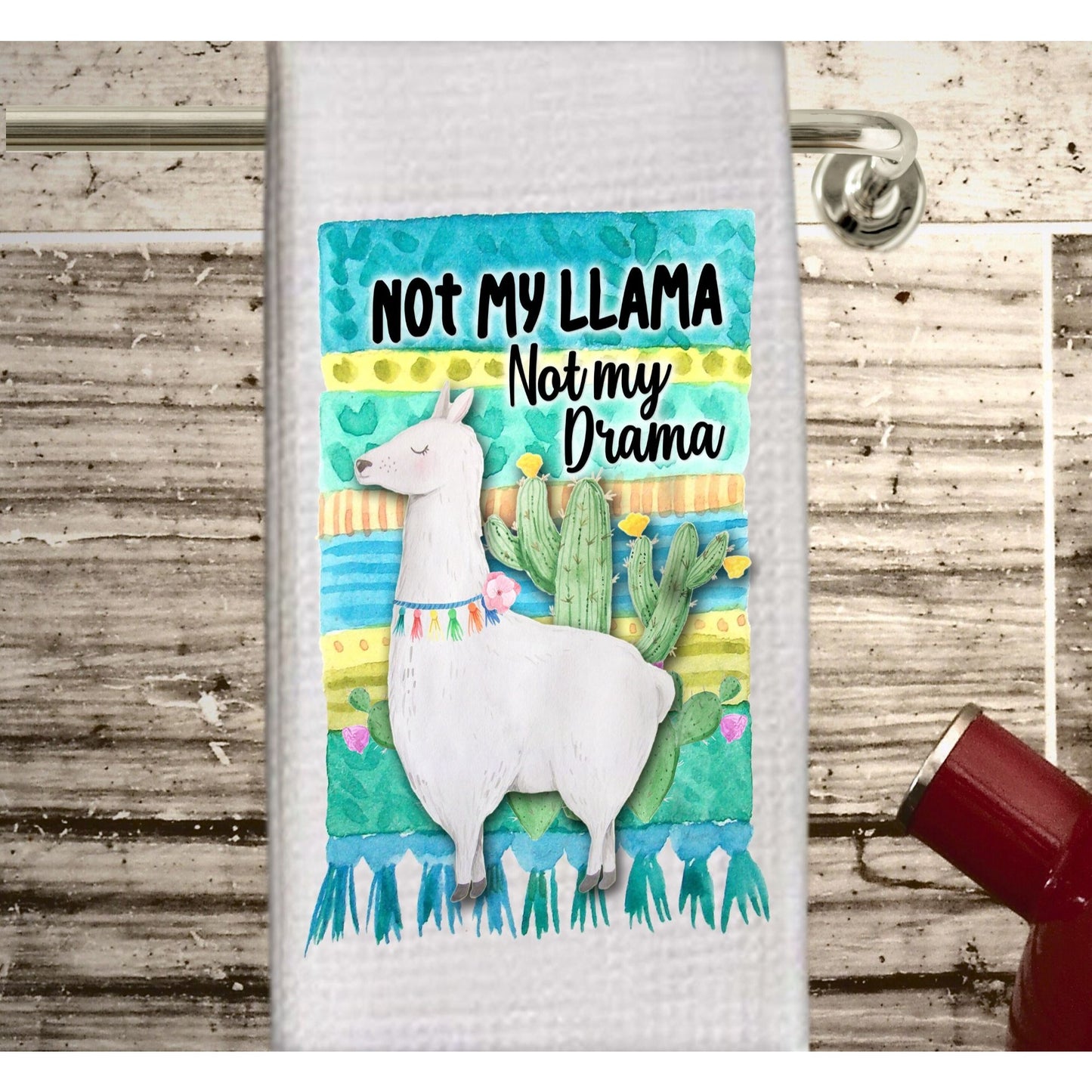 Llama dish towel, tea towel, Not My Llama, Not My Drama