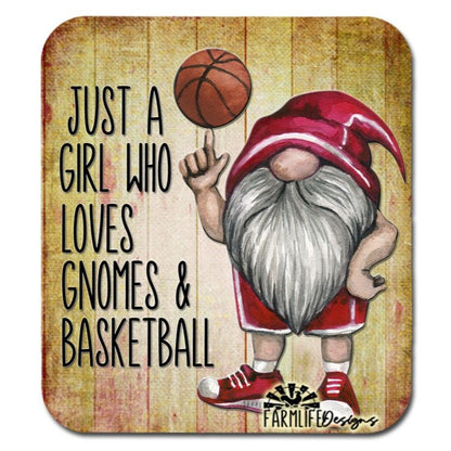 Just a Girl Who Loves Gnomes and Basketball, 4"x4.5" aluminum magnet