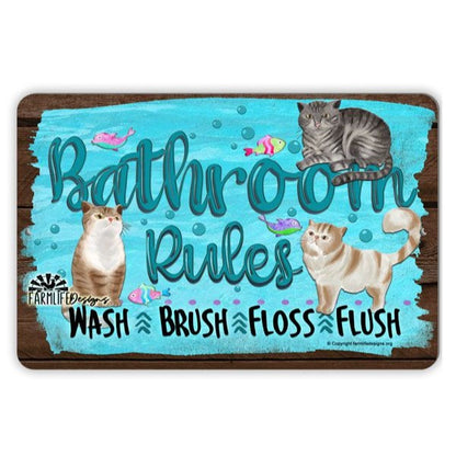 Cat Sign | Bathroom Rules Cats | Bathroom Sign 12"x8"