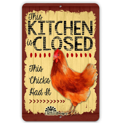 Chicken Kitchen Closed Sign | in brown | chickens decor aluminum 8"x12" hen chick