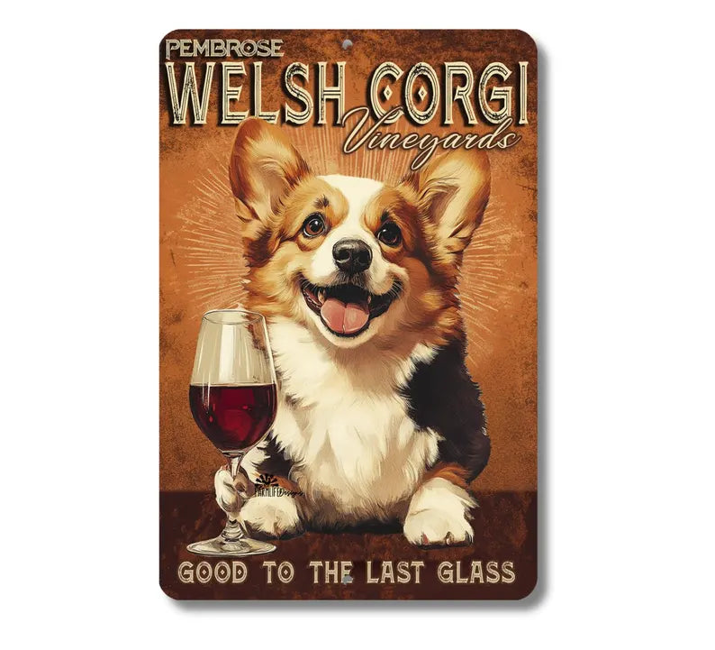 Corgi Wine Bar, dog wine sign, 8"x12" metal tin sign, Pembrose Welsh Corgi