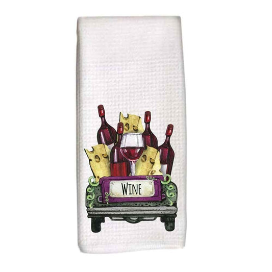 Wine dish towel, tea towel, wine and cheese truck, wine lover gift