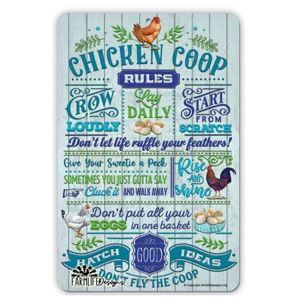 Chicken Sign | Chicken Coop Rules teal, blue 8"x12" aluminum chickens, hens, rooster sign