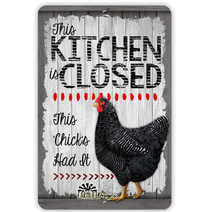 Chicken Kitchen Closed Sign | in gray grey black | chickens decor aluminum 8"x12" hen chick