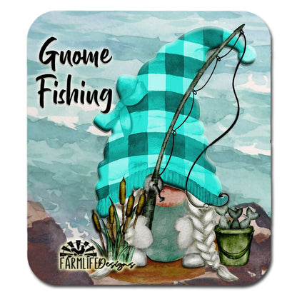 Gnome Girl Fishing Magnet -  4x4.5 great for gnomie lover who fishes