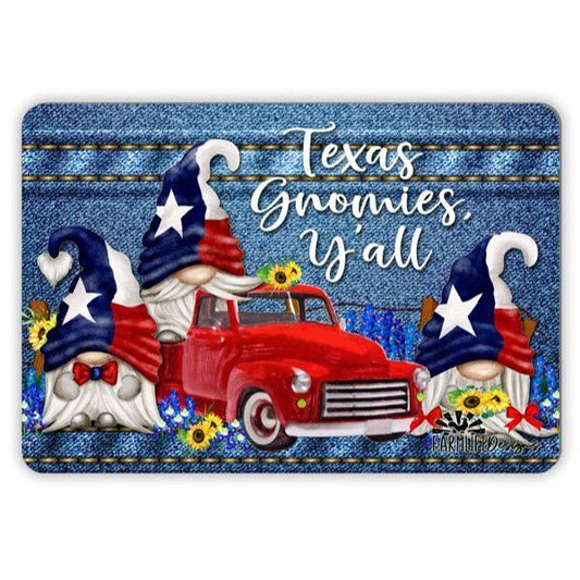 TEXAS GNOMIES Y'All gnomes with Red Truck - 12"x8" aluminum sign