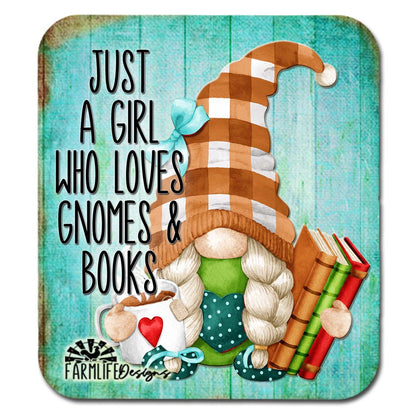 Book Lover Gnome | Just a Girl Who Loves Gnomes and Books | 4"x4.5" aluminum magnet | gnomies