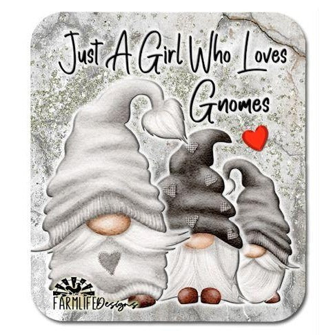 Just a Girl Who Loves Gnomes - 4"x4.5" magnet - silver and gray tones