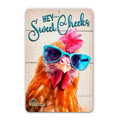 Chicken Sign - Hey Sweet Cheeks - pop art crazy colorful chicken, bathroom sign, bath sign, chicken decor