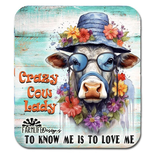 Crazy Cow Lady, 4"x4.5" aluminum magnet, cows, heifer