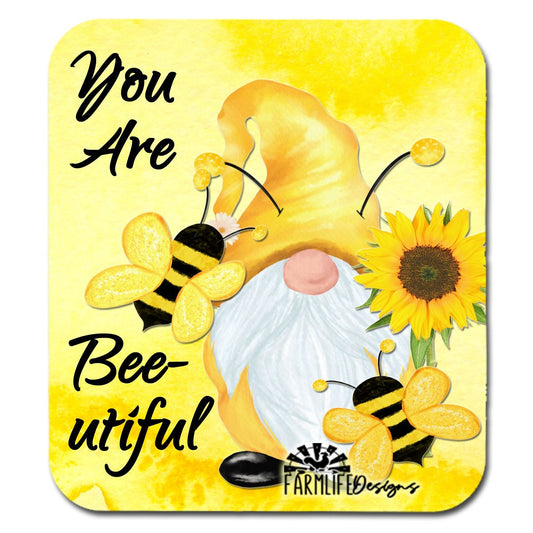 Gnome Magnet with Bees and Sunflower | You Are Bee-utiful | 4" wide aluminum