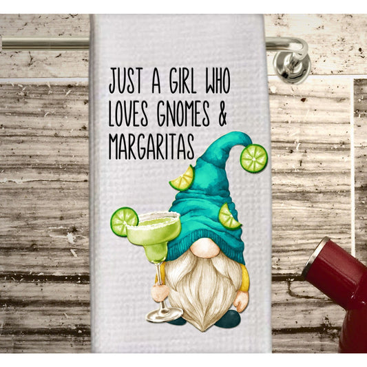 Gnome margarita Dish Towel, tea towel, just a girl who loves gnomes and margaritas