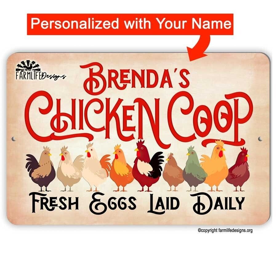 Personalized Chicken Coop Sign - with your name aluminum 12"x8" fence sign