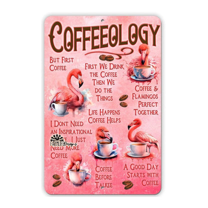 Coffeeology Coffee Bar Sign - Flamingos and Cups of Coffee, flamingo lover decor, coffee decor