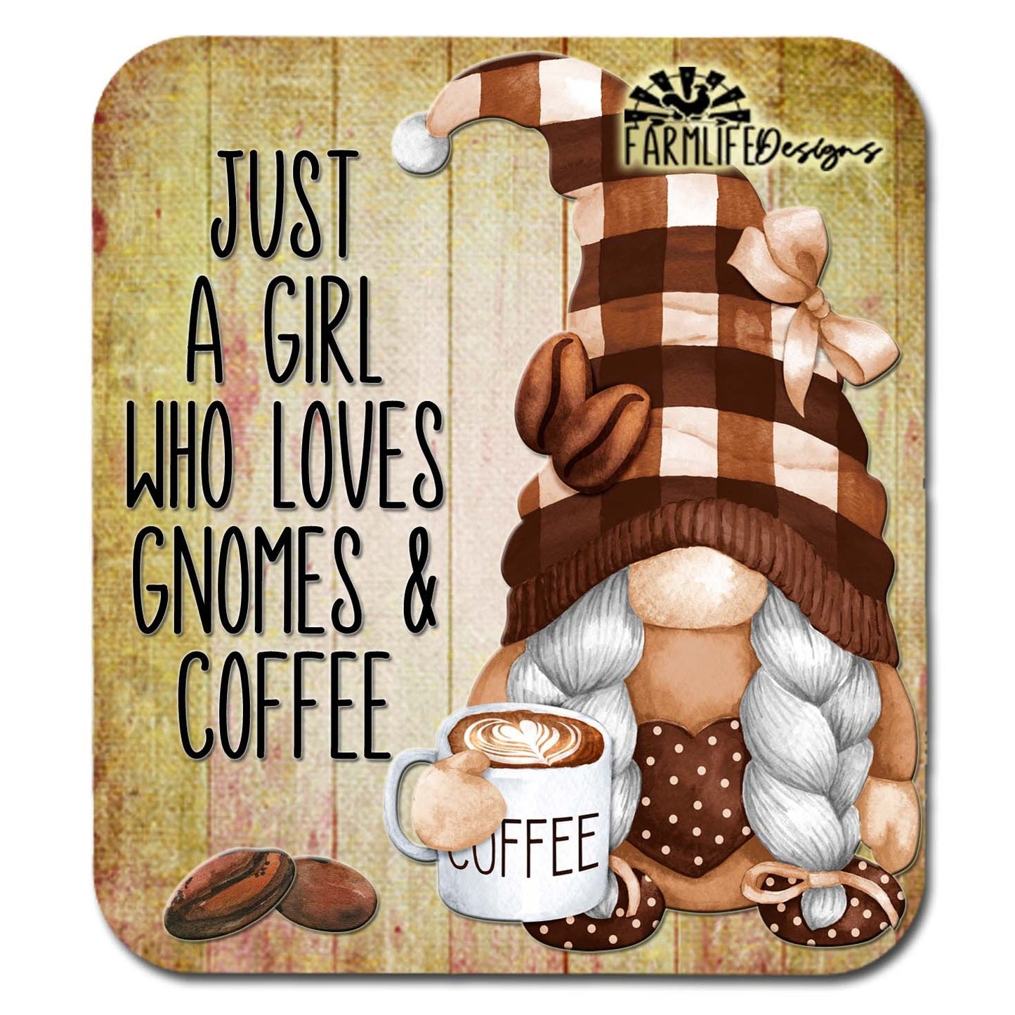 Coffee Gnome | Just a Girl Who Loves Gnomes and Coffee | 4"x4.5" aluminum magnet | gnomies