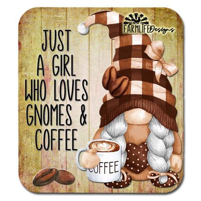 Coffee Gnome | Just a Girl Who Loves Gnomes and Coffee | 4"x4.5" aluminum magnet | gnomies