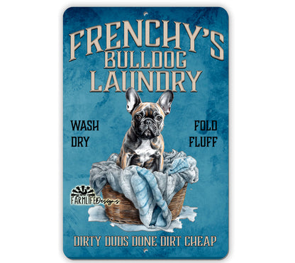 French Bulldog Laundry Sign, 8x12, dog in clothes basket