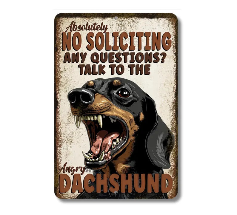 Dachshund No Soliciting Sign, angry wiener dog, yard warning sign outdoor