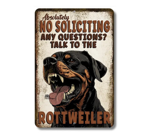 Rottweiler No Soliciting Sign, angry dog, yard warning sign outdoor