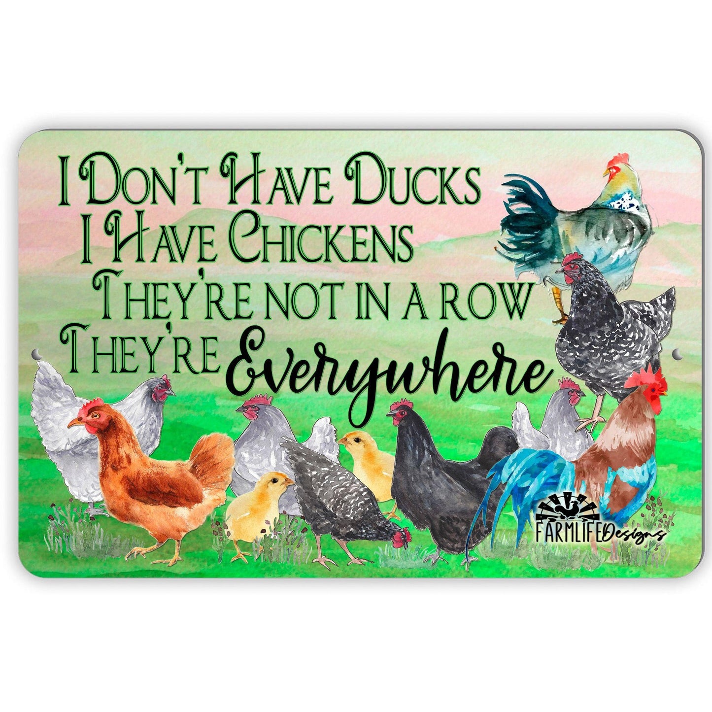 Funny Chicken Sign - I Don't Have Ducks, Chickens are Everywhere - Handmade Aluminum 12x8